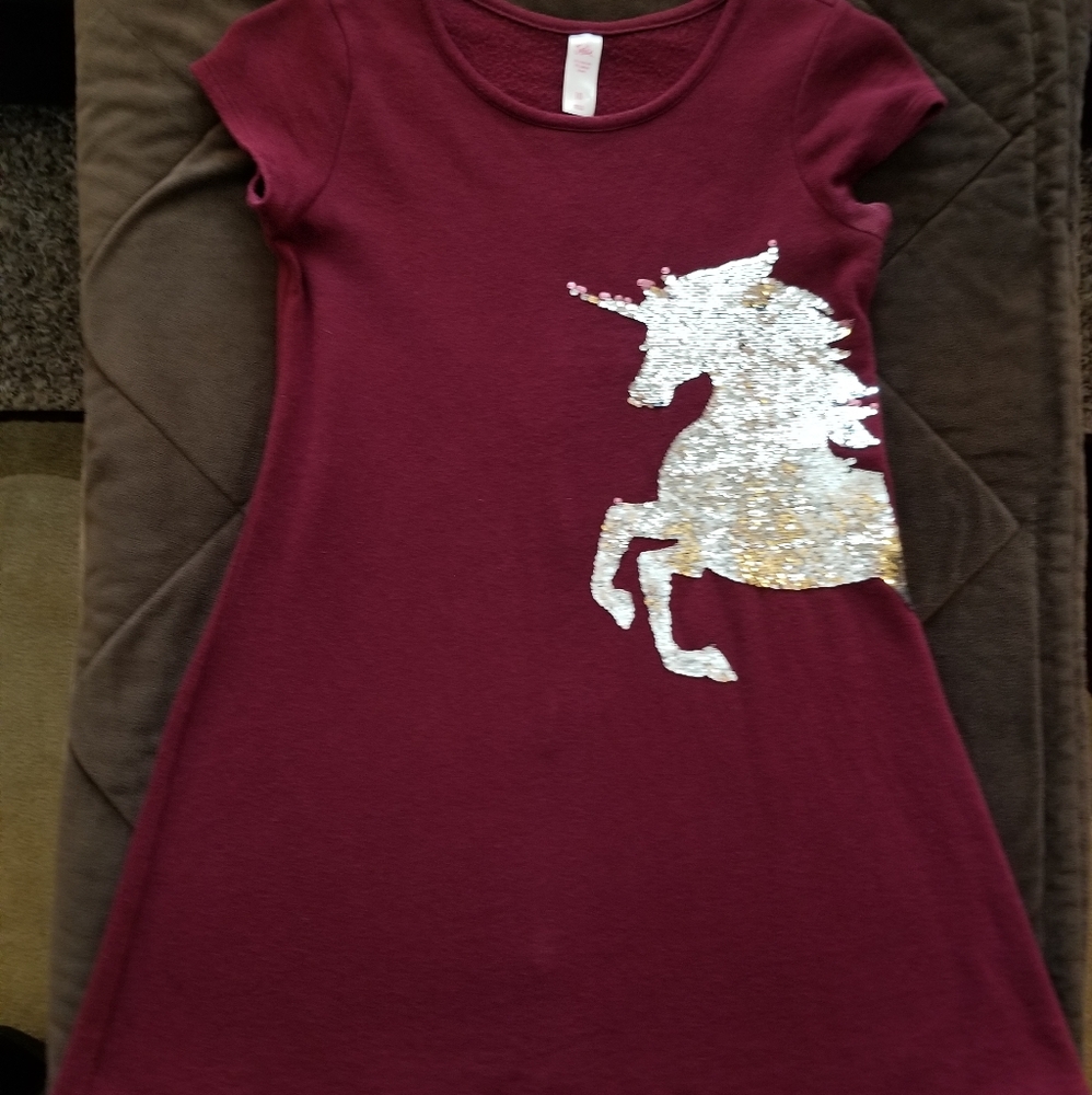 Justice Girls 10 maroon Unicorn skater dress